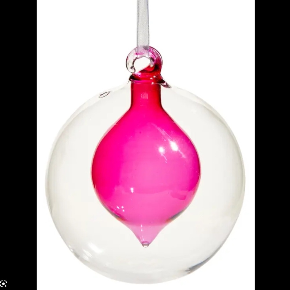 DOUBLE GLASS DIP BALL ORNAMENT IN PINK SHOCK NEW - Picture 2 of 4